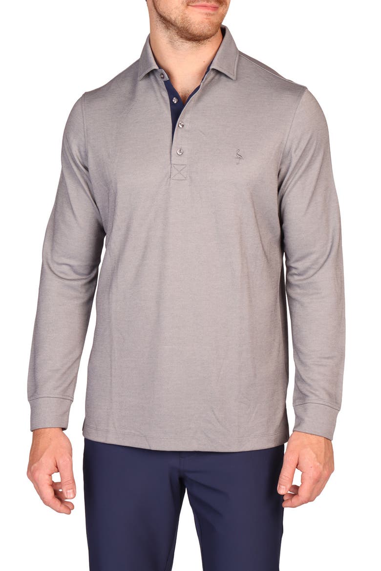 Long Sleeve Polo, Main, color, MELANGE GREY