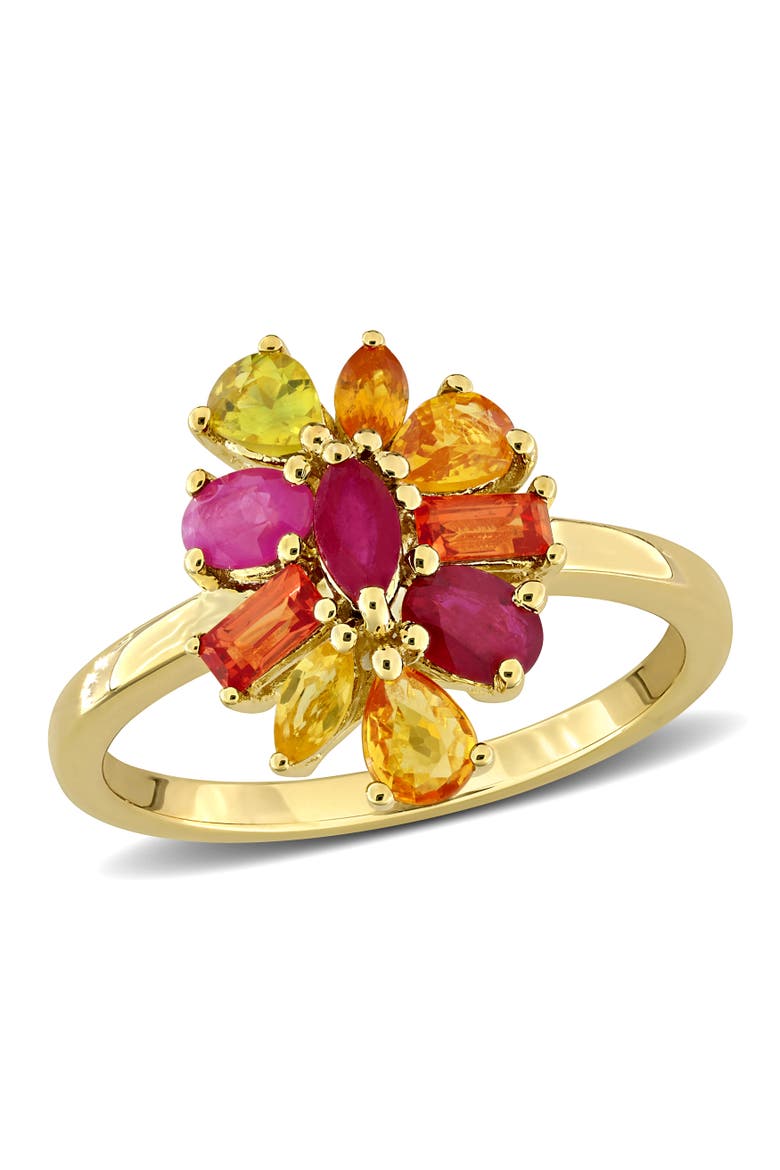 Ruby & Sapphire Floral Ring Plated Silver, Main, color, Ruby