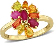 Julianna B. Ruby & Sapphire Floral Ring Plated Silver