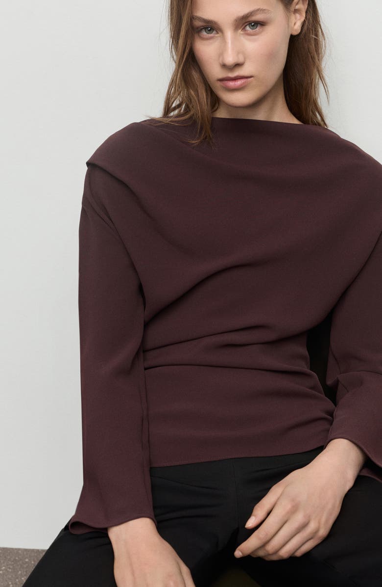 MANGO Asymmetric Long Sleeve Top, Alternate, color, Brown