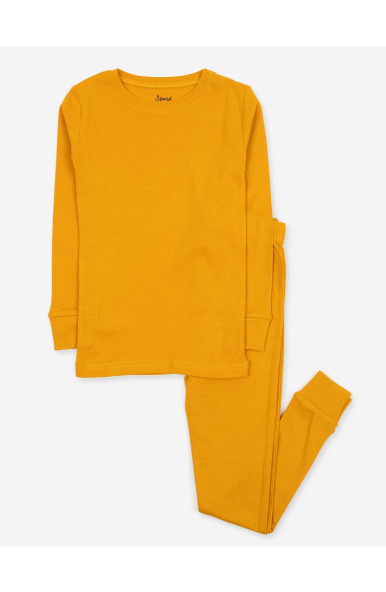 Leveret Kids Two-Piece Solid Cotton Matching Family Pajamas, Main, color, Mustard