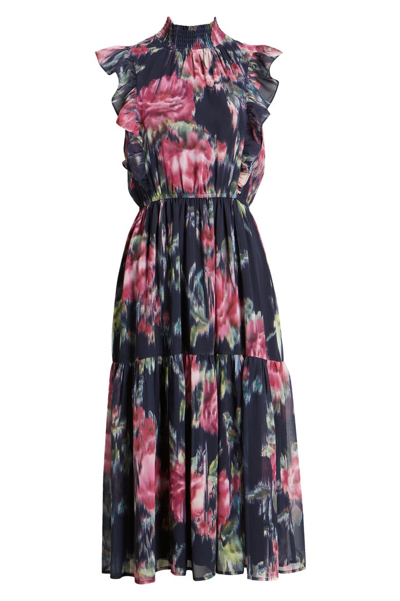 Anna Floral Chiffon Dress, Alternate, color, NAVY FLORAL