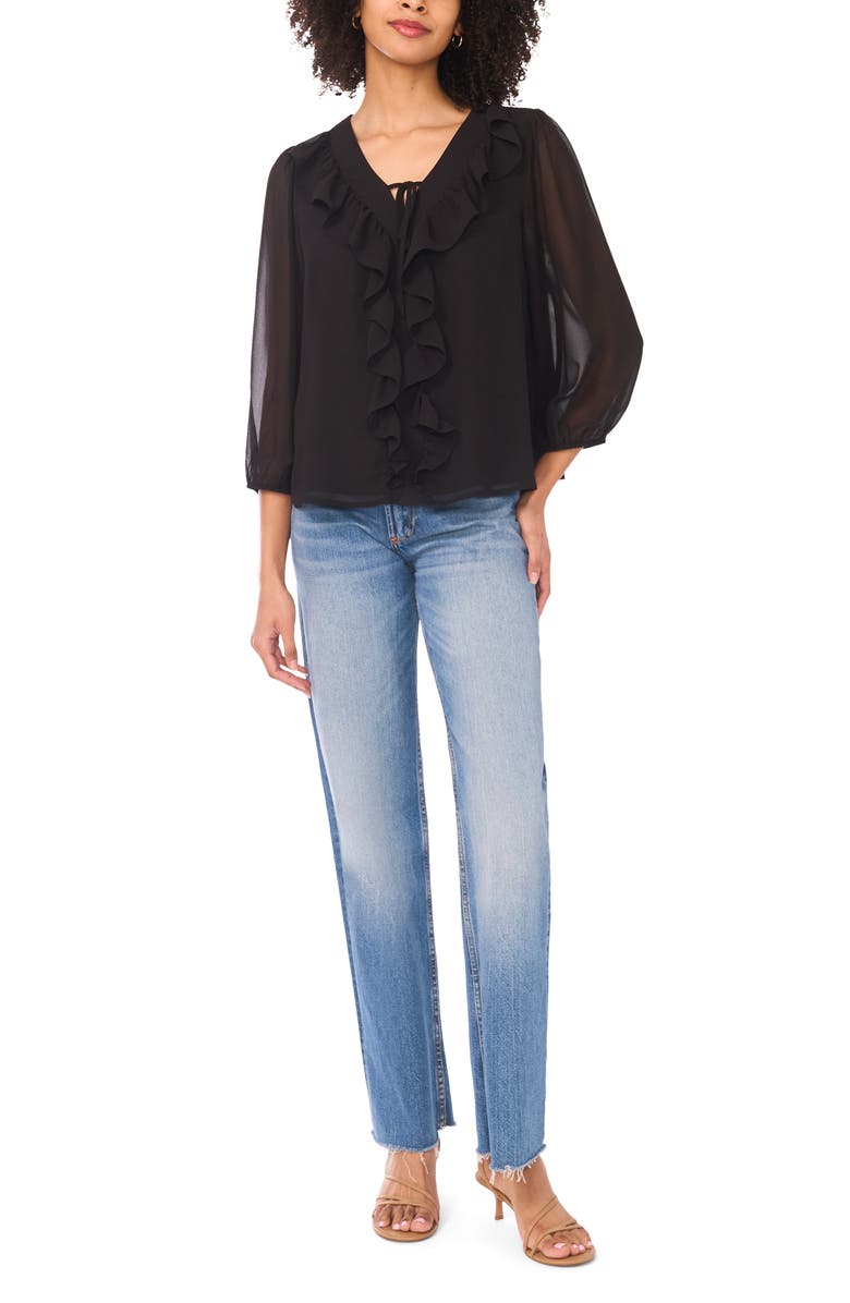 Vince Camuto Ruffle Chiffon Top, Alternate, color, Rich Black