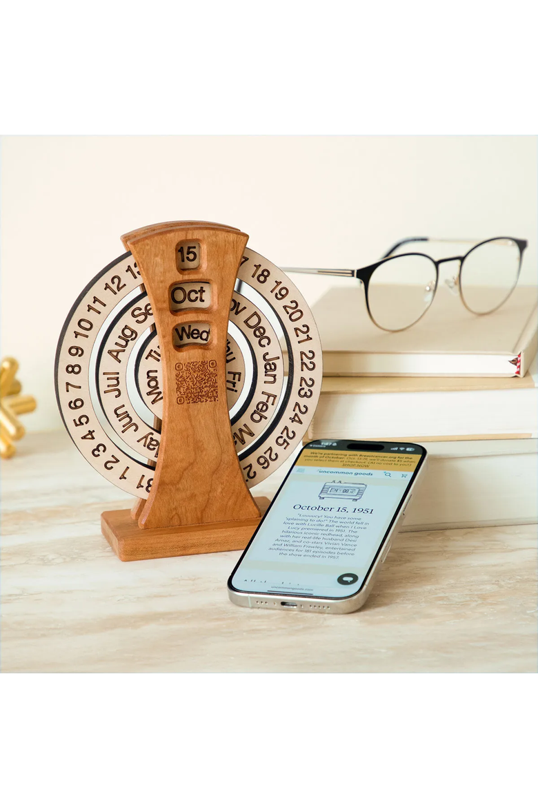 History Everyday Interactive QR Wood Calendar, Alternate, color, Multi