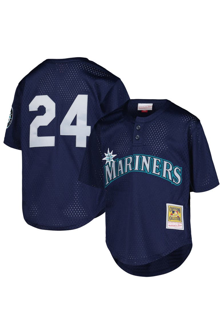 Youth Mitchell & Ness Ken Griffey Jr. Navy Seattle Mariners Cooperstown Collection Mesh Batting Practice Jersey, Main, color, Navy