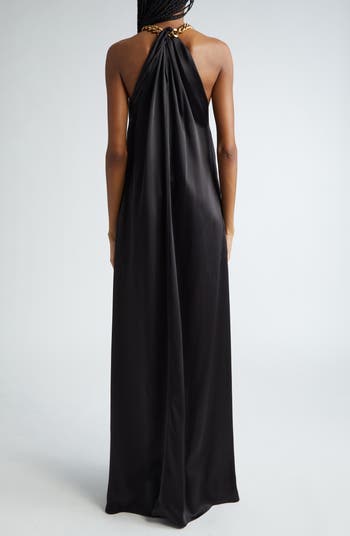 Stella McCartney Chain Crossover Halter Satin Gown | Nordstrom