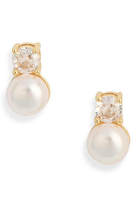 Cubic Zirconia & Faux Pearl Stud Earrings
