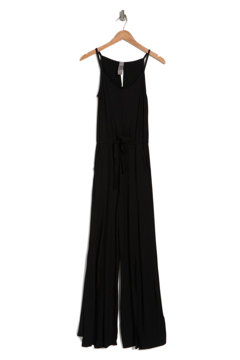Tie Front Wide Leg Jumpsuit, Alternate, color, BLACK