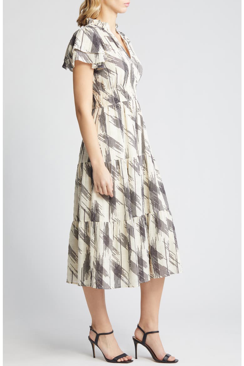 Smocked Waist Midi Dress, Alternate, color, IVORY/ BLACK