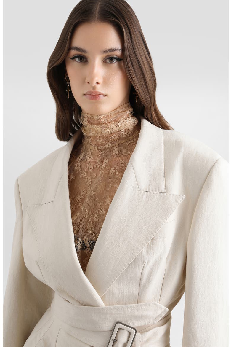 Taormina Belted Cotton & Flax Jacket, Alternate, color, W0001 NATURAL WHITE