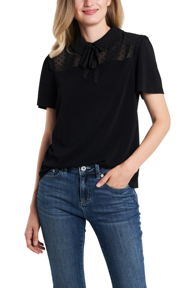 CeCe Tie Neck Lace Yoke Blouse, Alternate, color, 