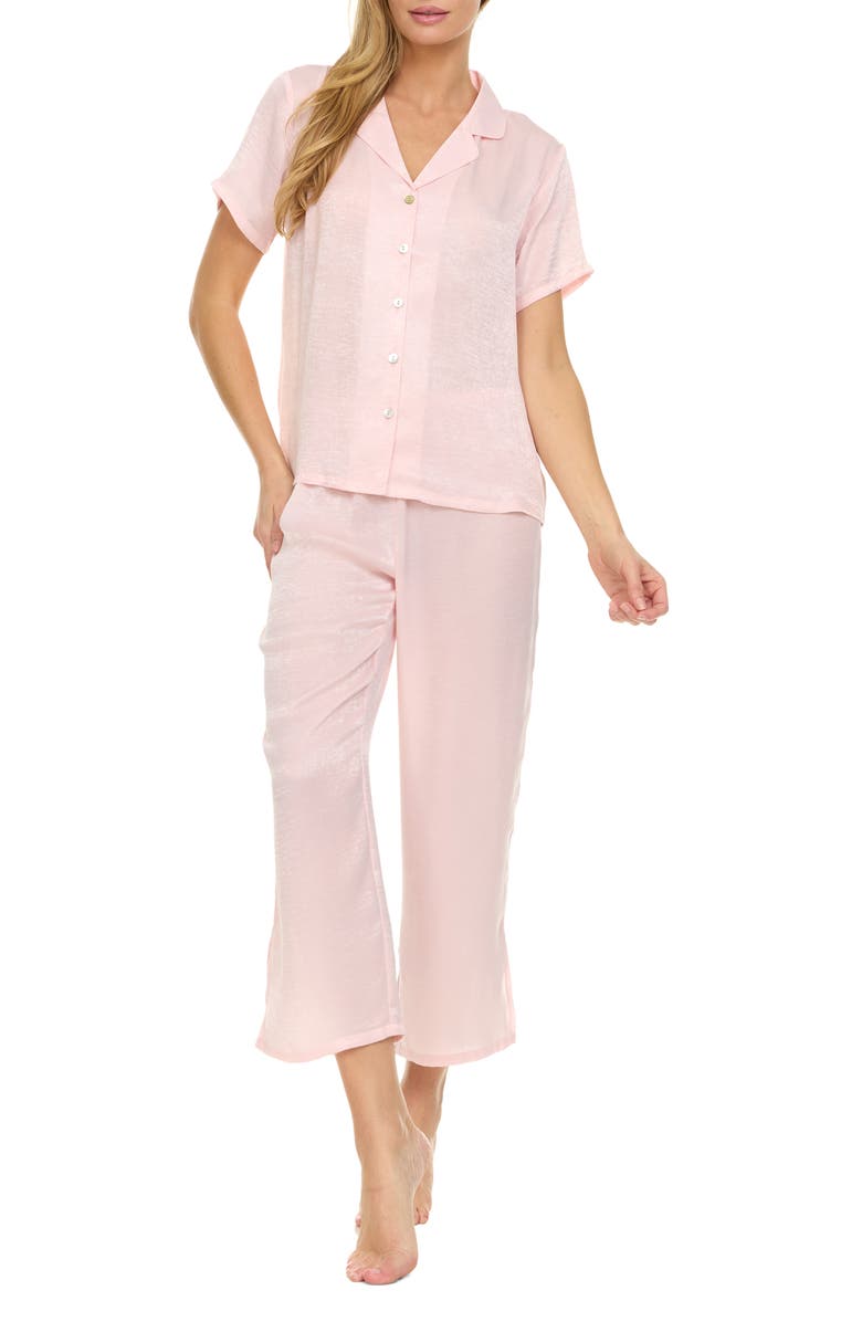 Flora Nikrooz Laurena Sandwashed Charmeuse Capri Pajamas, Main, color, Pink