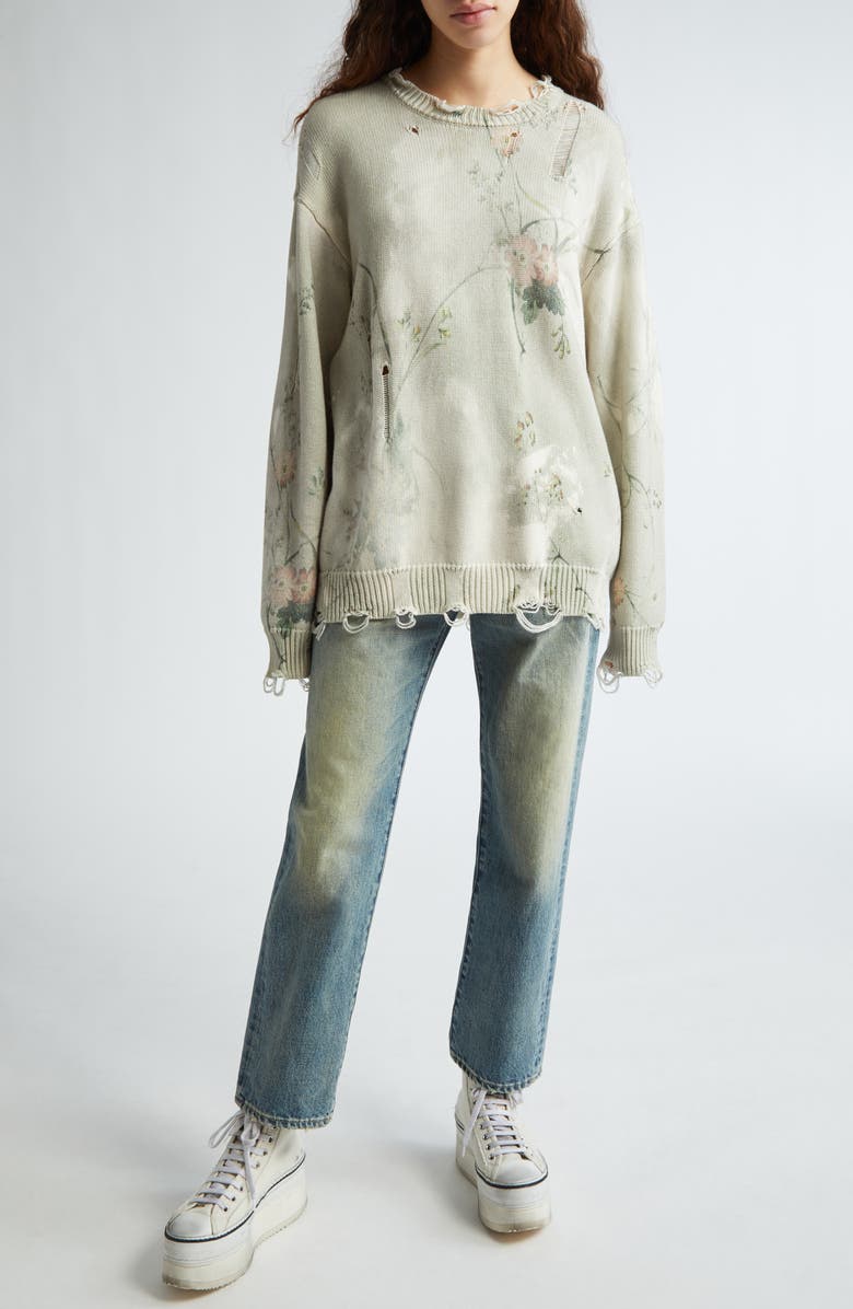 R13 Floral Distressed Cotton Sweater, Alternate, color, 