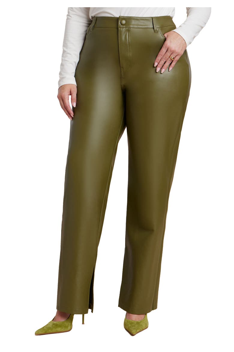 Slit Hem Faux Leather Pant, Main, color, BURNT OLIVE