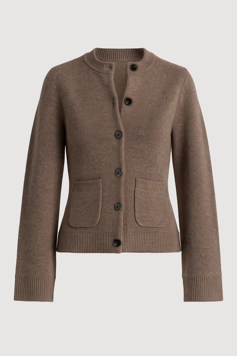 Eames Cotton Wool Button Cardigan, Alternate, color, Heather Brown