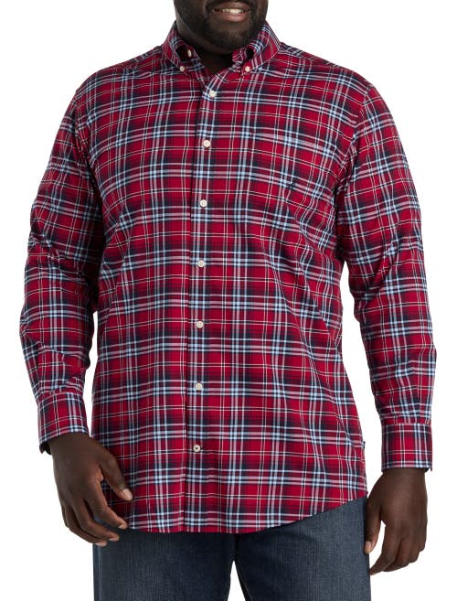 Nautica Men's Long Sleeve Button-front Twill Plaid Shirt In L Red