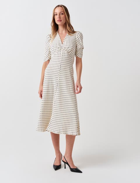 Mia Crepe Polka Dot V-Neck Midi Dress