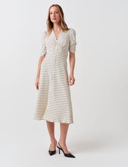 Ghost London Mia Crepe Polka Dot V-Neck Midi Dress