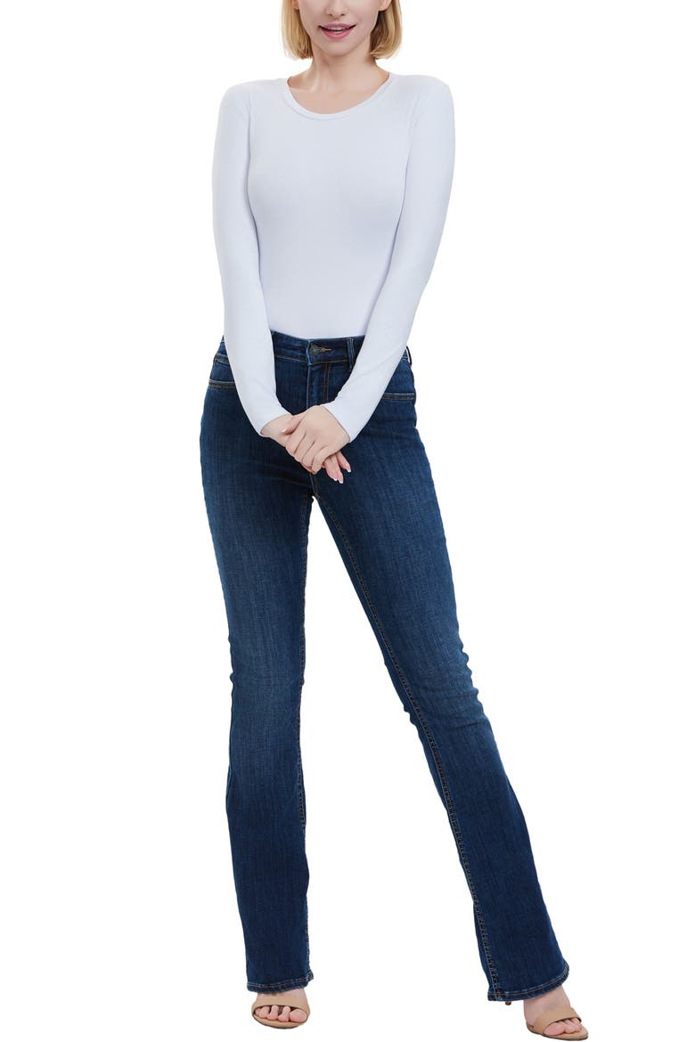 Round Neck Long Sleeve Bodysuit, Alternate, color, White