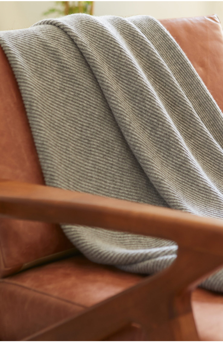Italic Ribbed Cashmere Throw Blanket, Alternate, color, Heather Gray