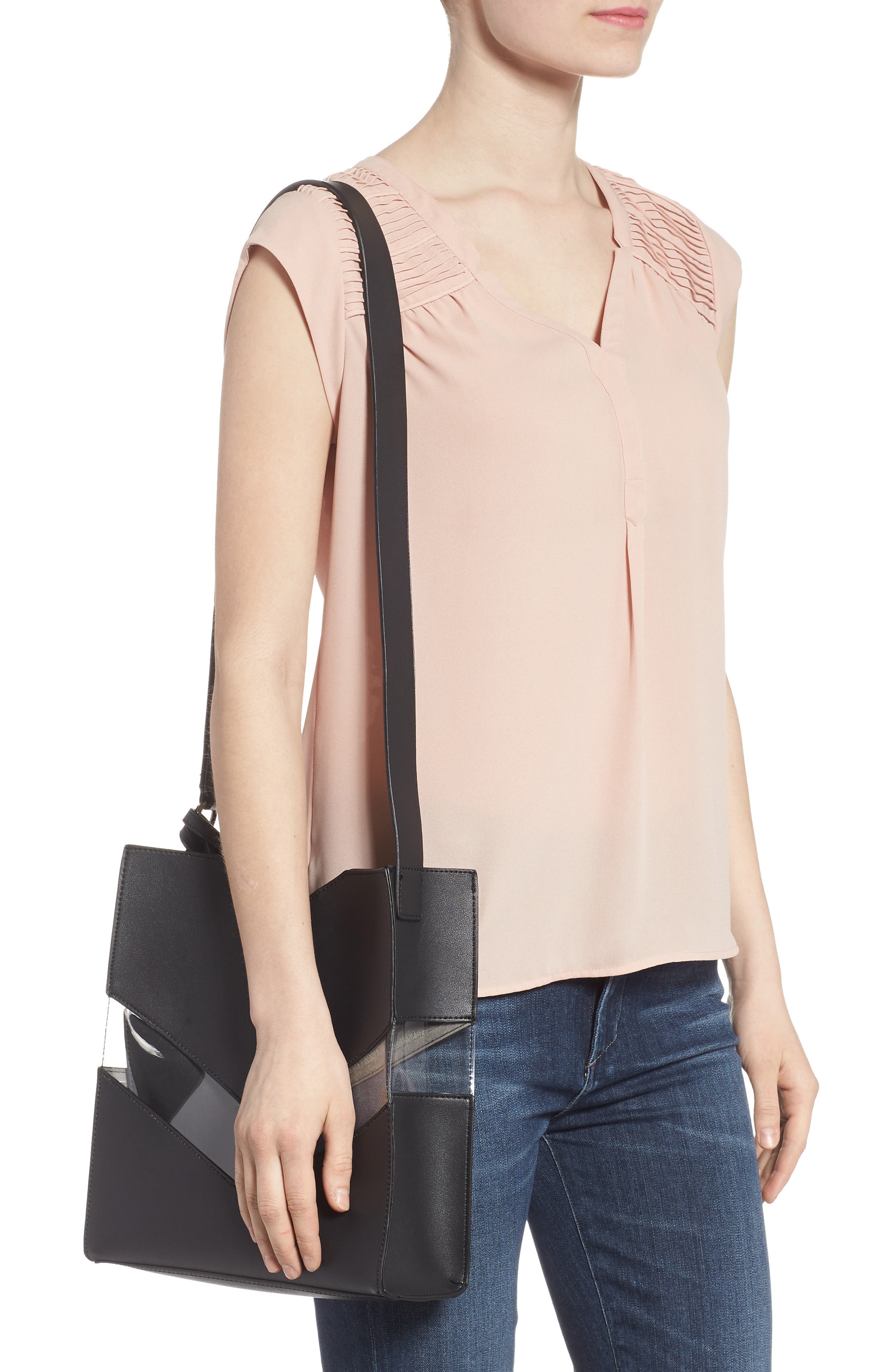 Emily Faux Leather Shoulder Bag, Alternate, color, BLACK