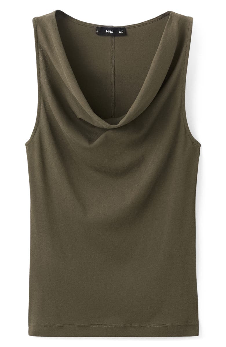 MANGO Fitted Cowl Neck Sleeveless Cotton Top, Alternate, color, Khaki Green