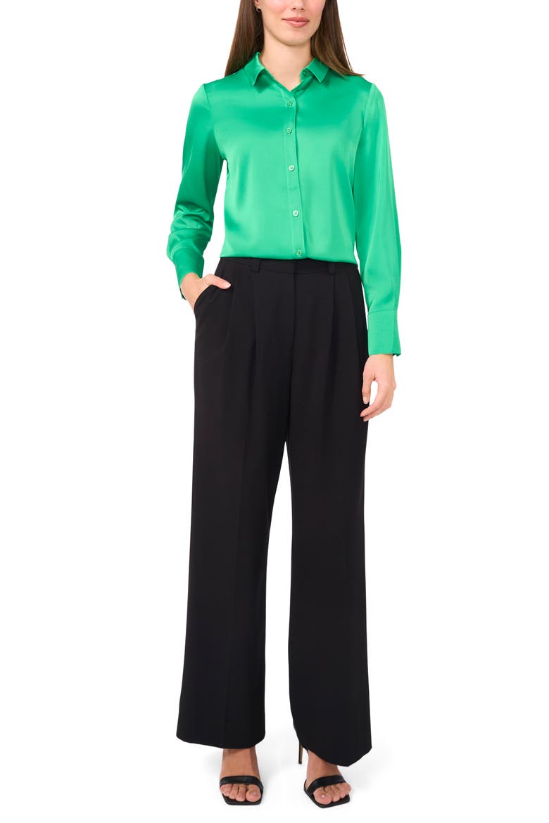 Satin Button-Up Shirt, Alternate, color, VIVID GREEN