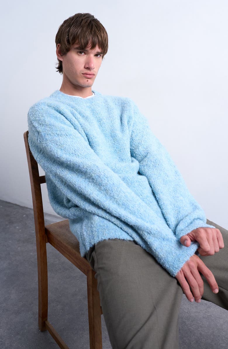 Topman Relaxed Fit Bouclé Sweater, Alternate, color, Medium Blue