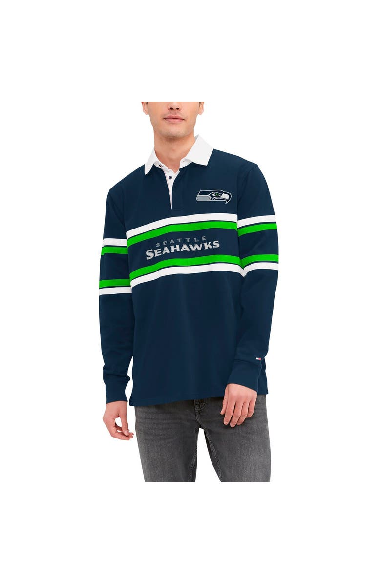 Tommy Hilfiger Men's Tommy Hilfiger Navy Seattle Seahawks Cory Varsity Rugby Long Sleeve T-Shirt, Main, color, 