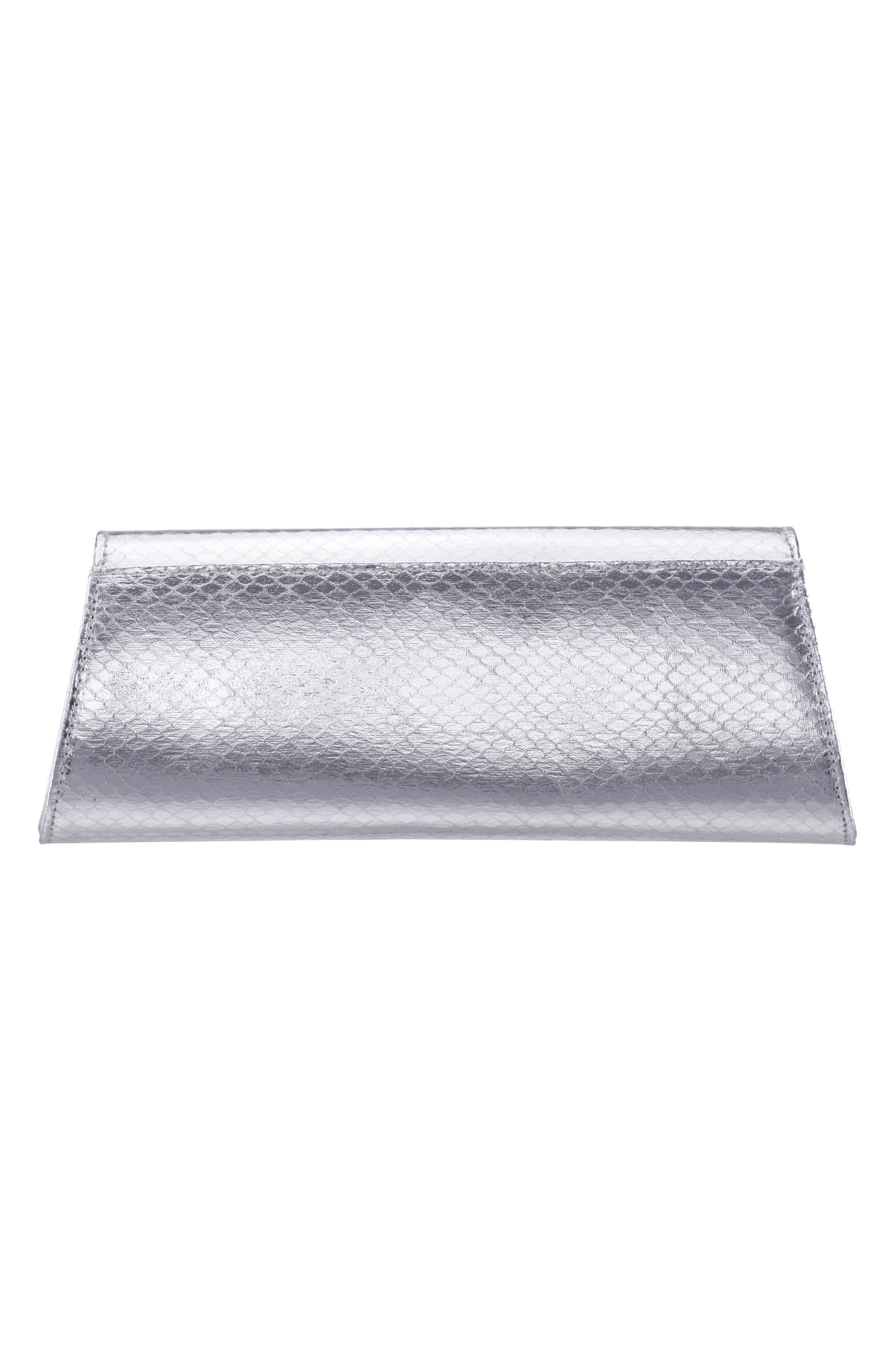 Nina Kallie Embossed Metallic Clutch, Alternate, color, Silver