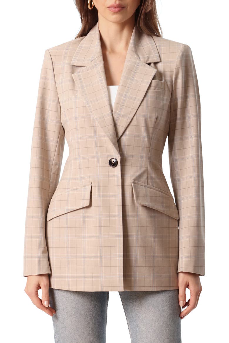 Plaid Fitted Blazer, Main, color, BEIGE PLAID
