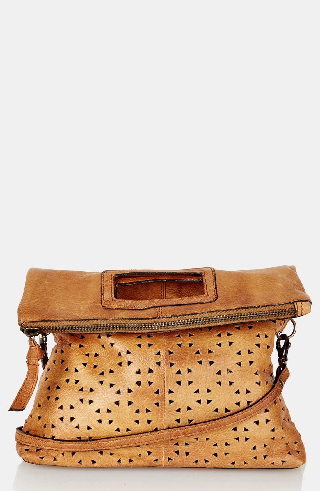 Perforated Leather Crossbody Bag, Main, color, TAN