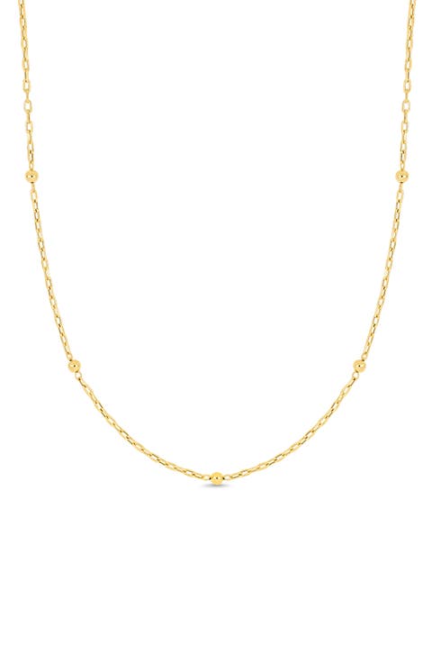 14K Gold Bead Station Chain Necklace