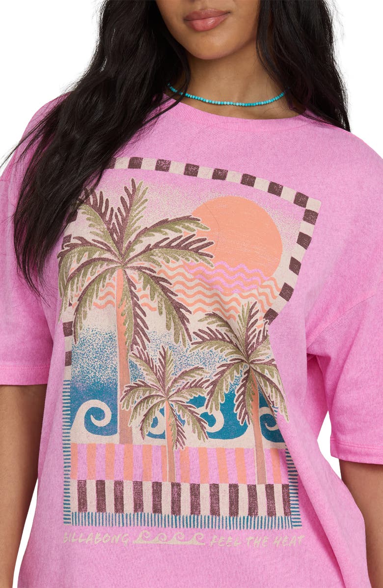 Billabong Feel The Heat Graphic Oversize Cotton T-Shirt, Alternate, color, Party Pink