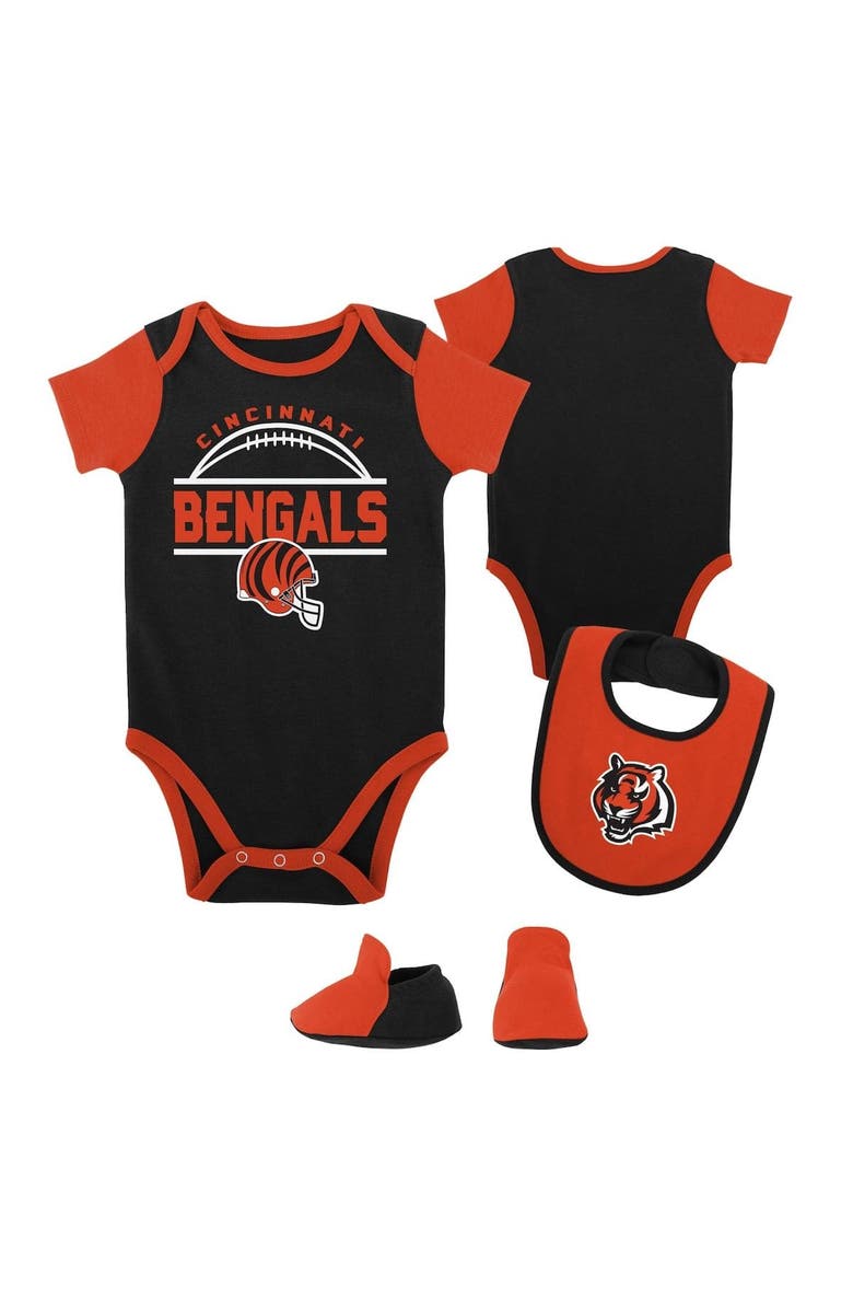 Outerstuff Newborn & Infant Black/Orange Cincinnati Bengals Home Field Advantage Three-Piece Bodysuit, Bib & Booties Set, Main, color, Black