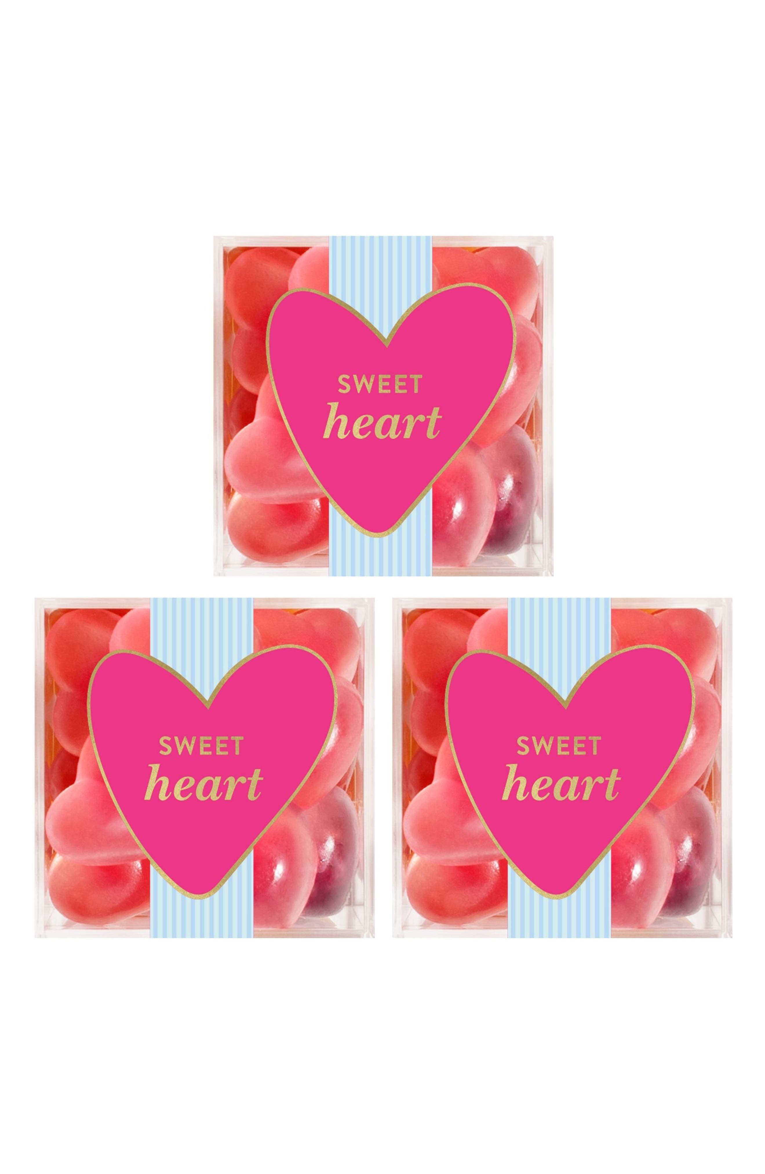 sugarfina Sweet Heart Set of 3 Strawberry Heart Candy Cubes