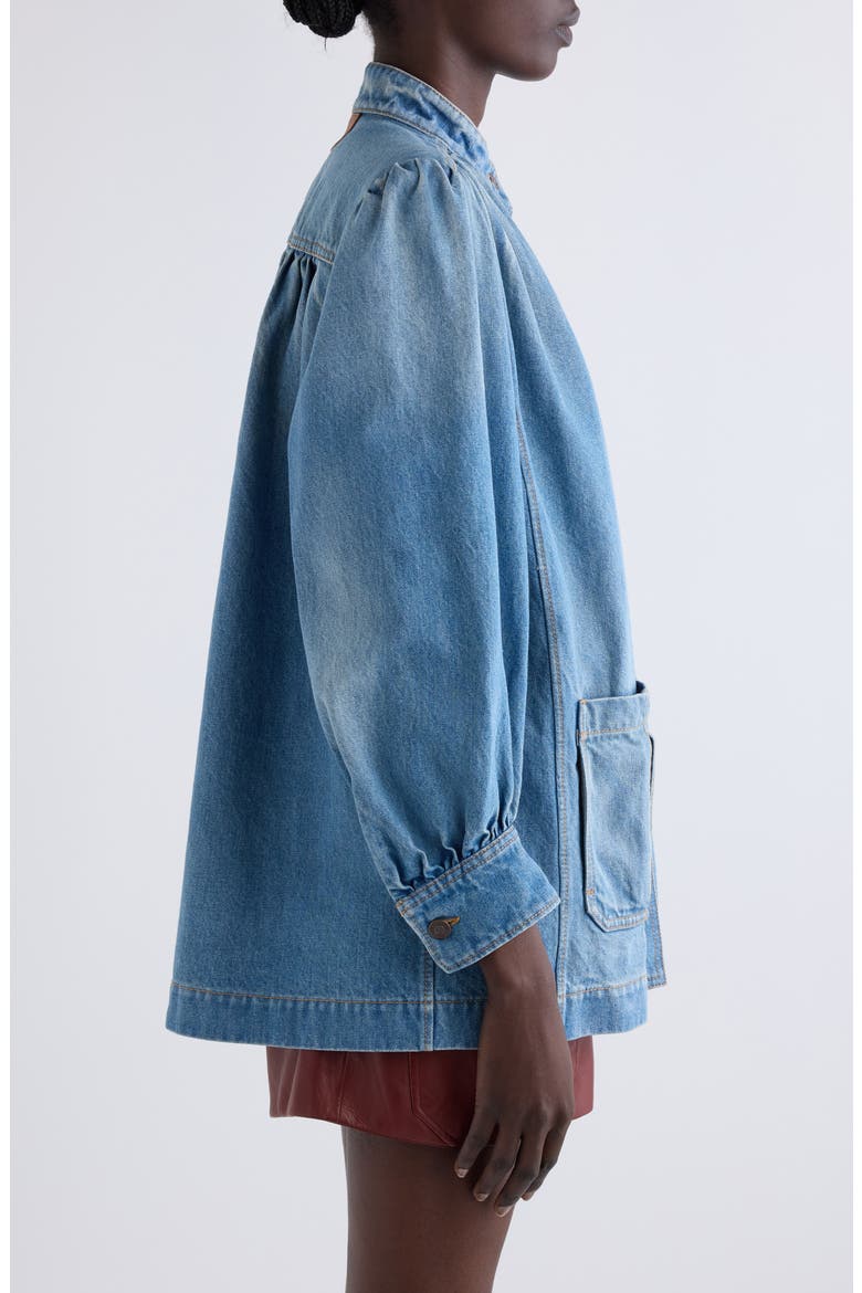 Puff Sleeve Denim Jacket, Alternate, color, ICED BLUE