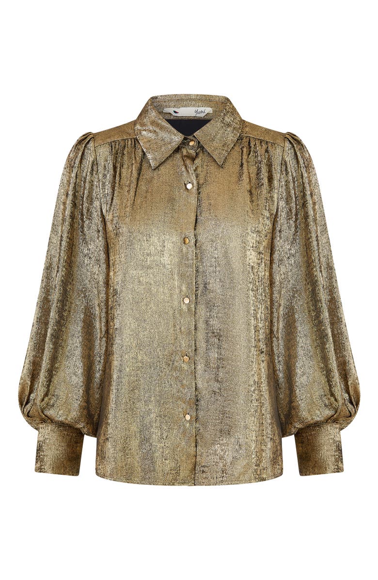 Yumi Metallic Relaxed Balloon Sleeve Shirt, Alternate, color, Gold