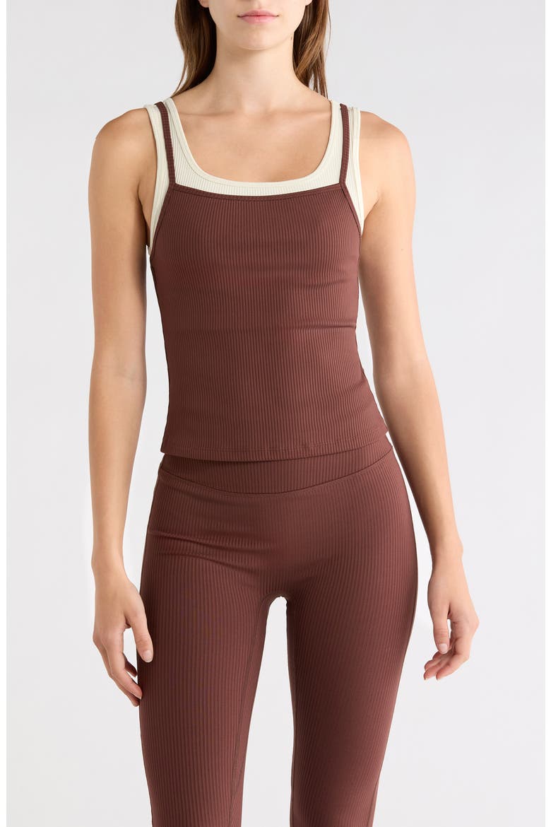 Ribbed Layered Tank, Main, color, CHOCOLATE/ SHELL