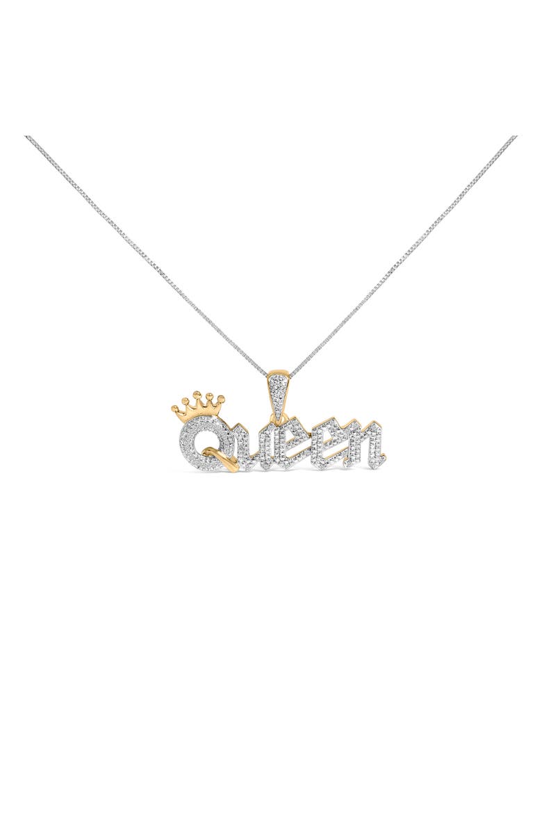 14K Yellow Gold Plated Sterling Silver 1/10 Cttw Diamond "Queen" Nameplate Pendant Necklace, Main, color, Yellow Gold over Silver