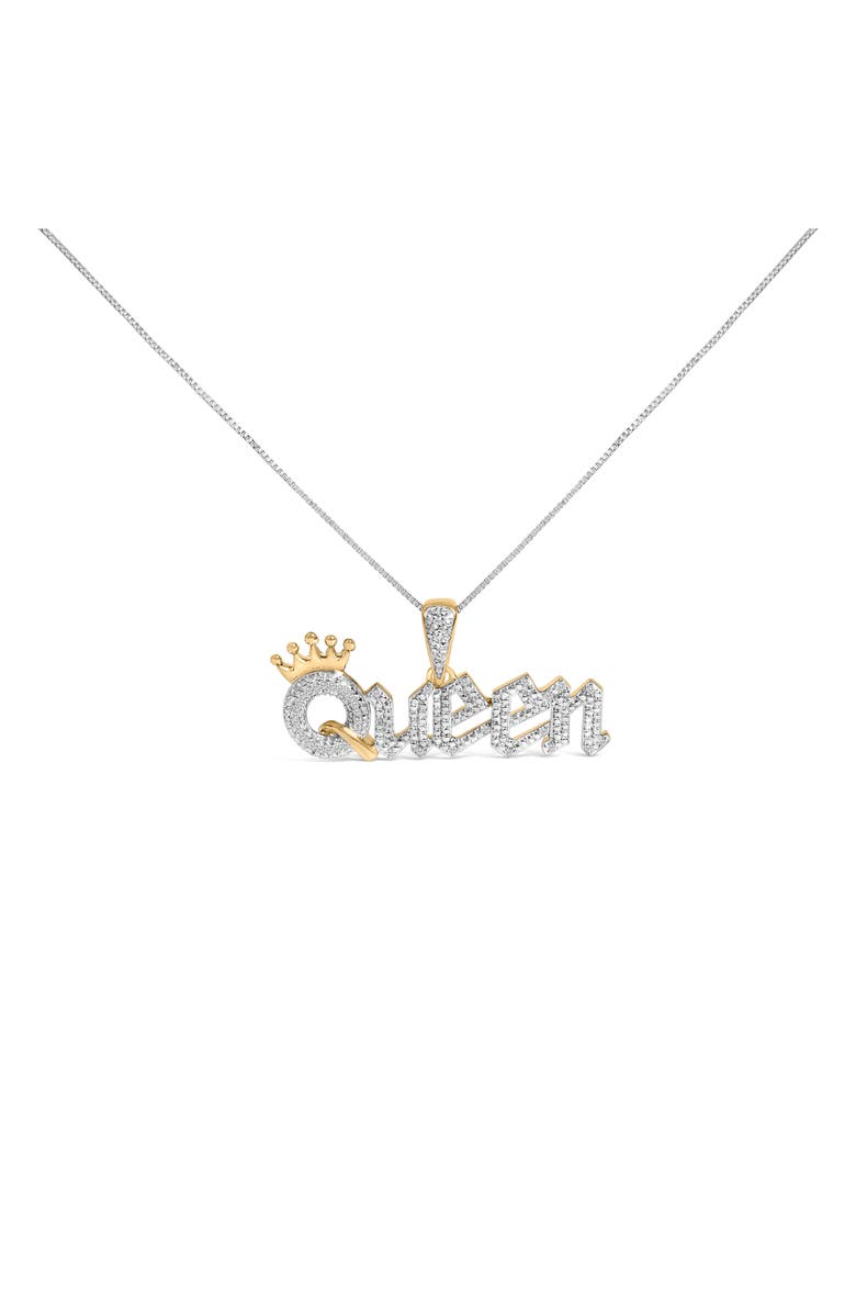 Haus of Brilliance 14K Yellow Gold Plated Sterling Silver 1/10 Cttw Diamond "Queen" Nameplate Pendant Necklace, Main, color, Yellow Gold Over Silver