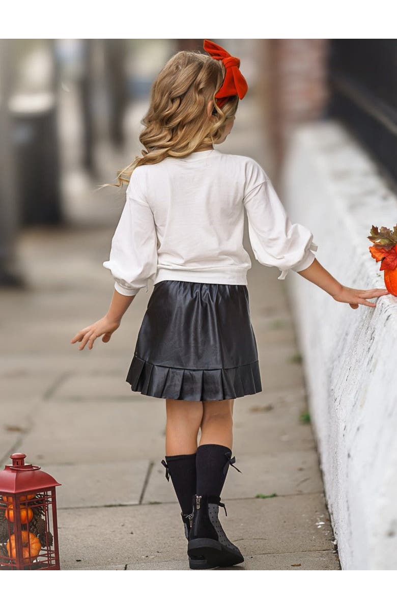 Mia Belle Girls Girls Hello Pumpkin Satin Pleated Skirt Set, Alternate, color, Crème