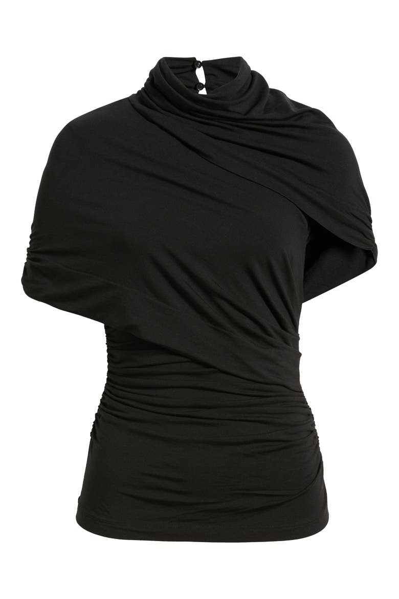 Zuri Ruched Mock Neck Knit Top, Alternate, color, BLACK