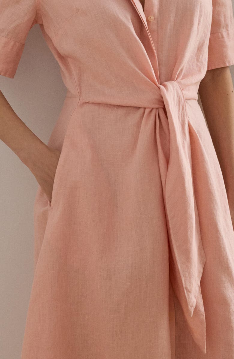 Lauren Ralph Lauren Tie Front Linen Shirtdress, Alternate, color, Pink Rhodonite
