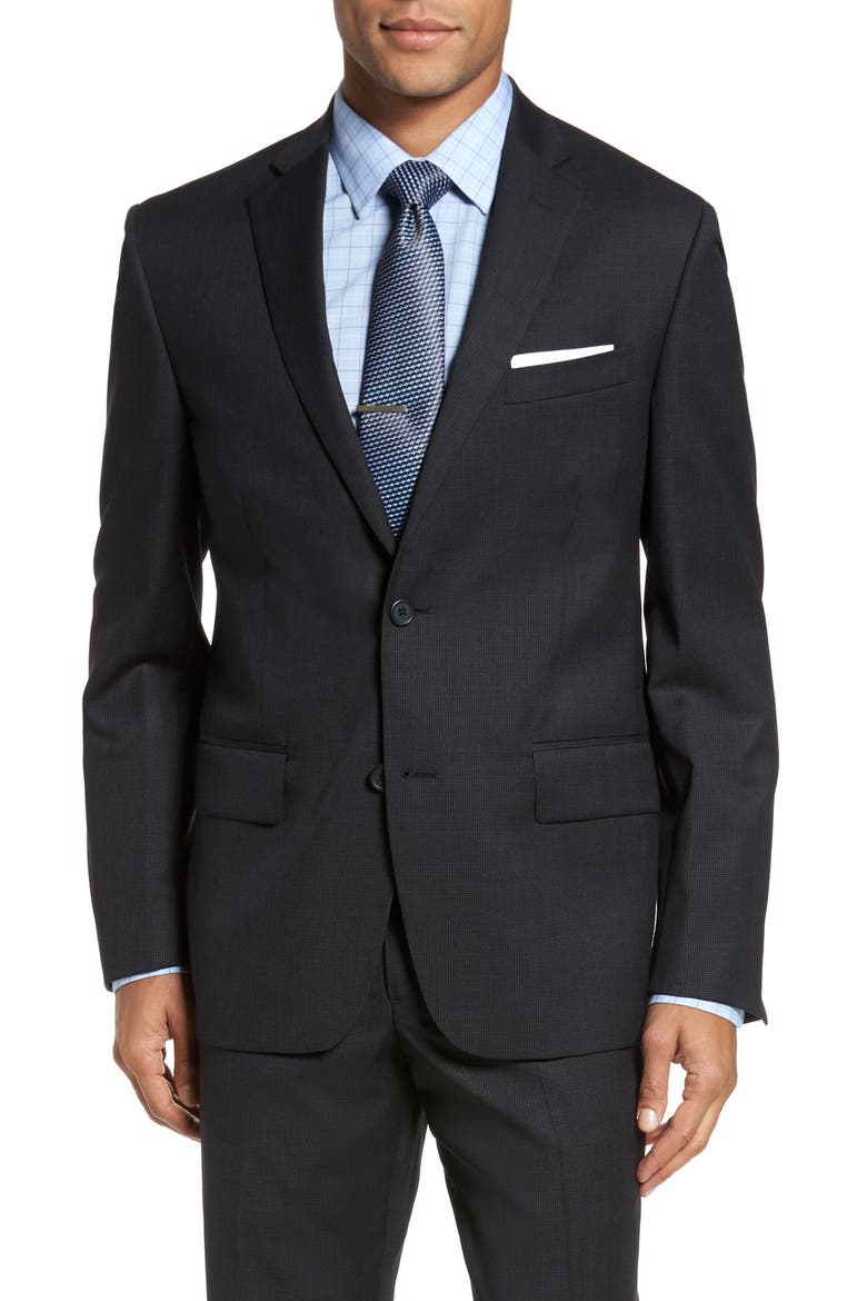 Classic Fit Check Wool Suit, Alternate, color, BLACK