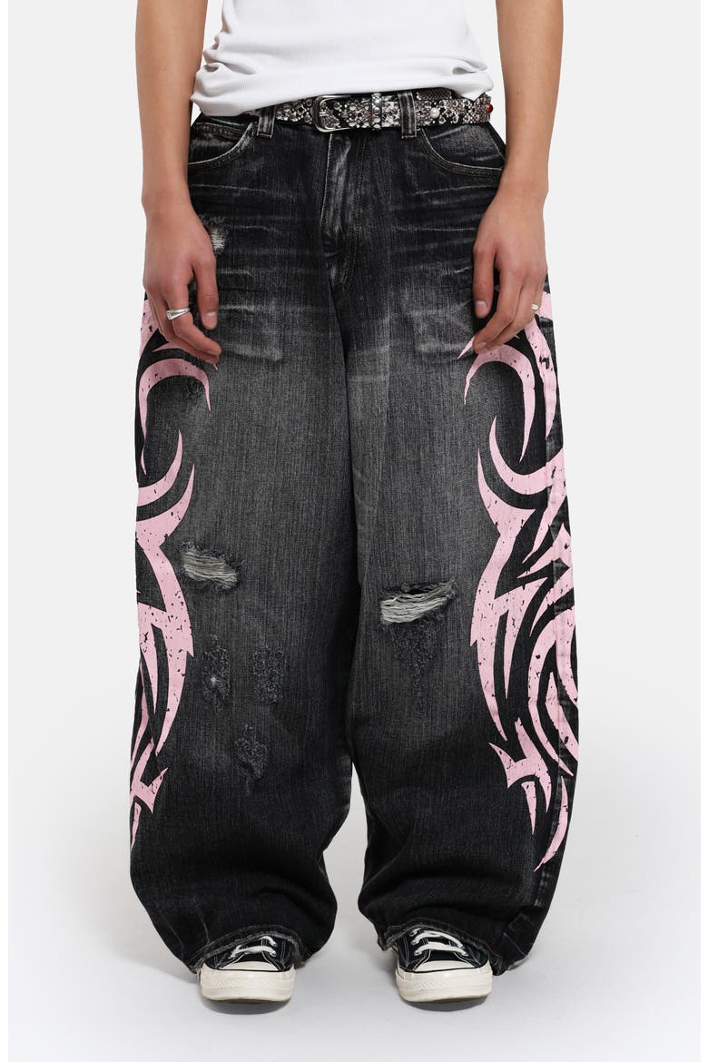 Colossus Pink Blade Oversize Distressed Jeans, Main, color, BLACK