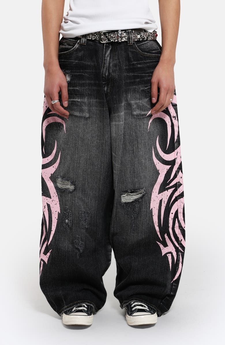 JADED LONDON Colossus Pink Blade Oversize Distressed Jeans, Main, color, Black