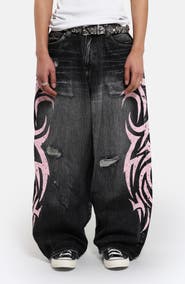 JADED LONDON Colossus Pink Blade Oversize Distressed Jeans