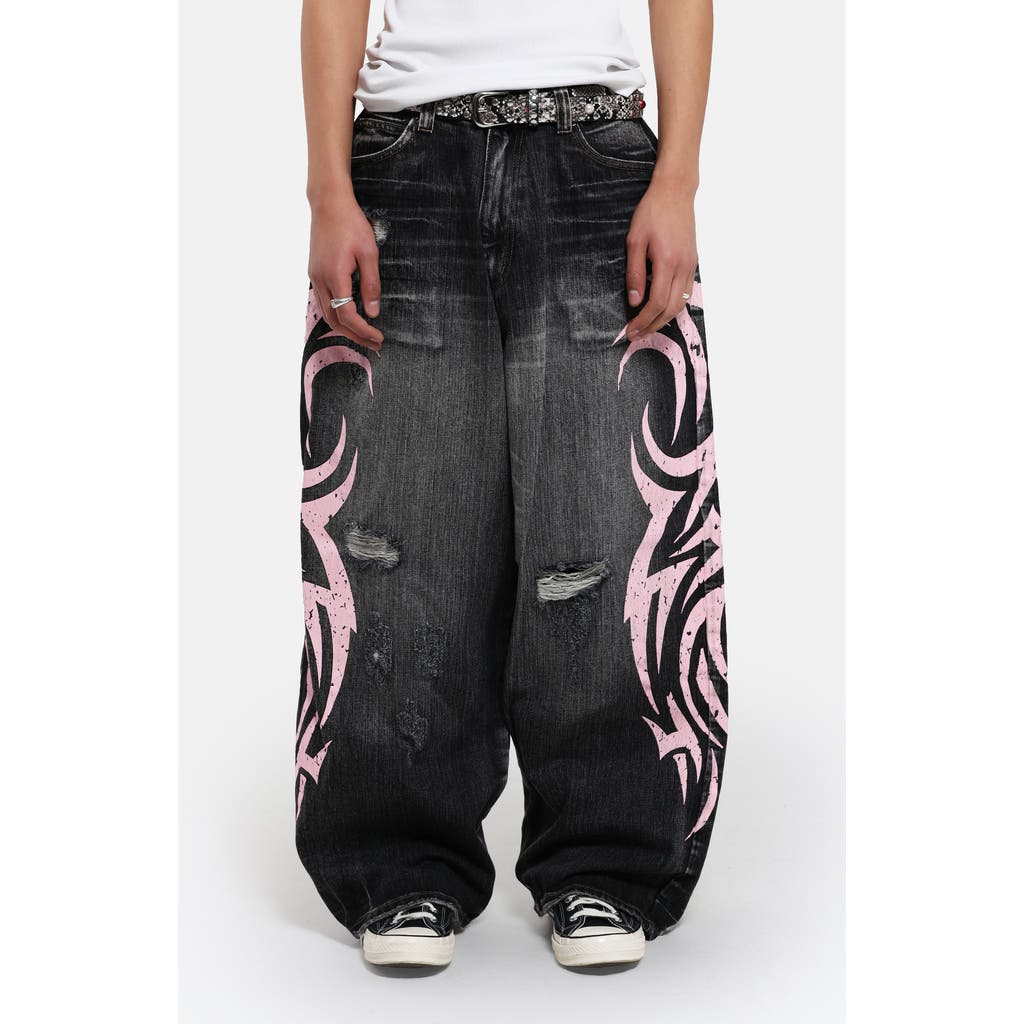 JADED LONDON Colossus Pink Blade Oversize Distressed Jeans in Black at Nordstrom, Size 36