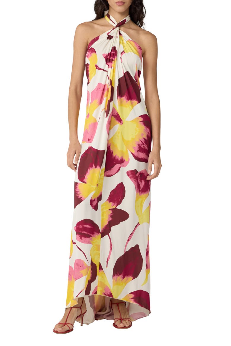 Tamsin Halter Maxi Dress, Main, color, ISLAND ORCHID BIG WHITE